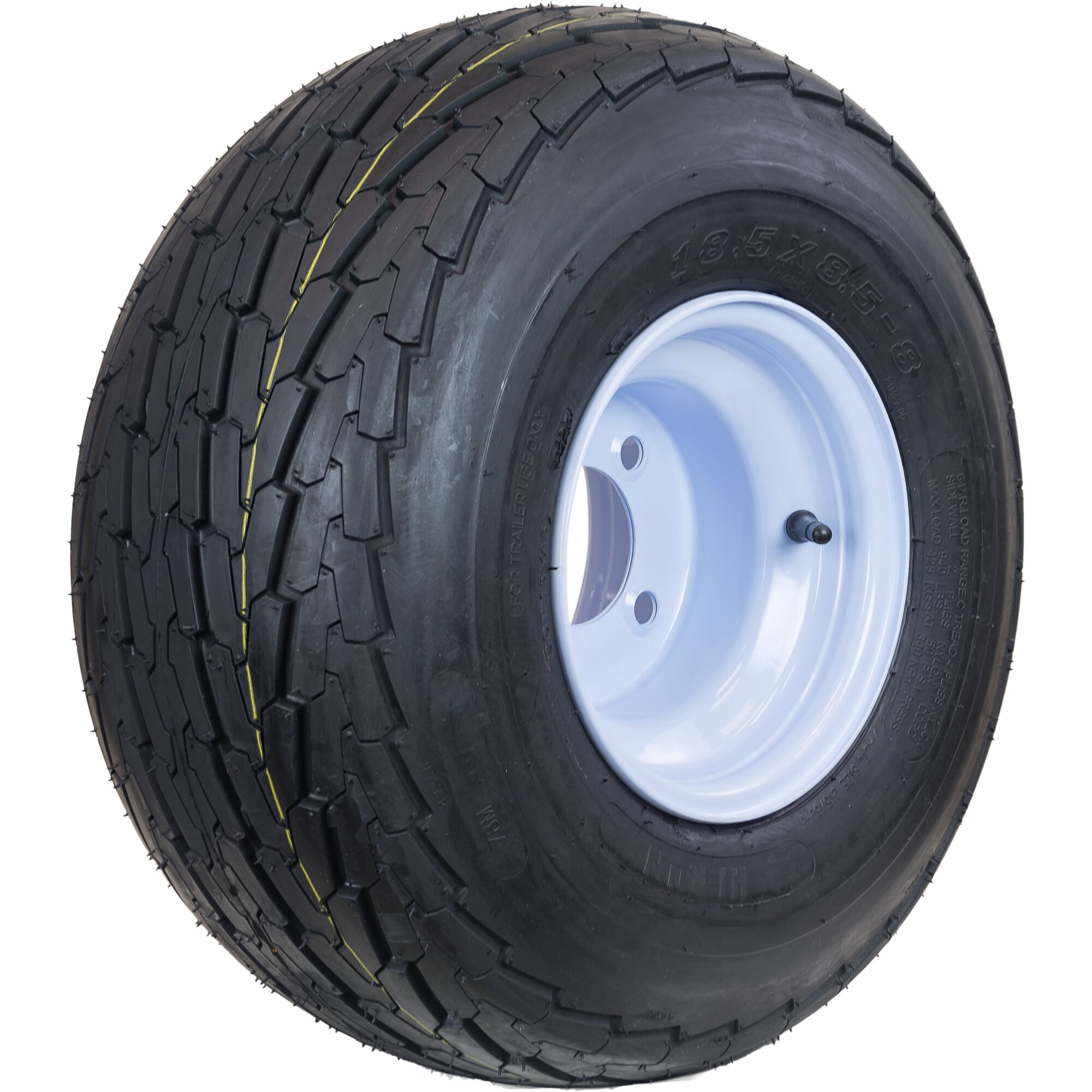 HI-RUN, Highway Trailer Tire Assembly, Bias-Ply, Tire Size 18.5X8.5-8 Load Range Rating C, Bolt Holes (qty.) 4 Model# ASB1028